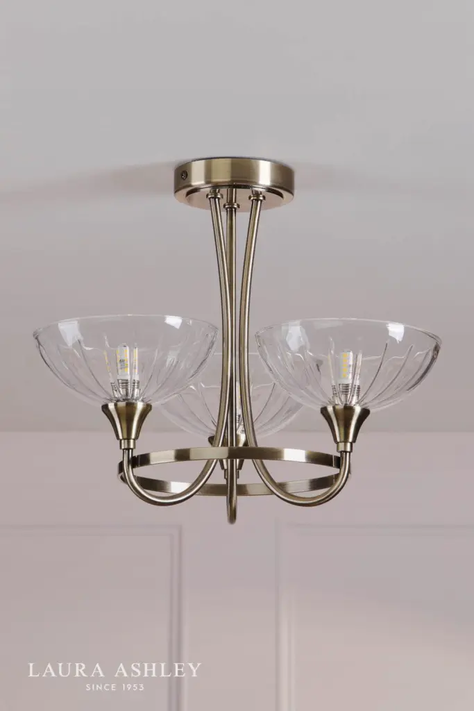 Wellham 3 Light Antique Brass Semi Flush Fitting