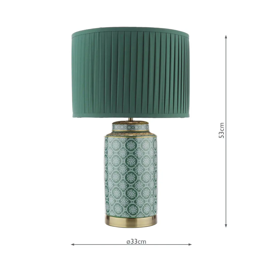 Knipton Antique Brass & Green Table Lamp C/W Shade