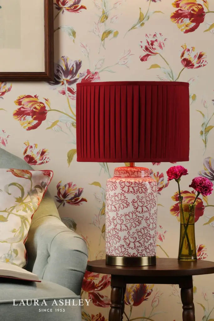 Knipton Antique Brass & Red Table Lamp C/W Shade