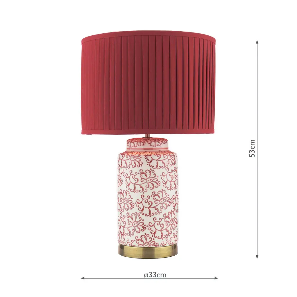 Knipton Antique Brass & Red Table Lamp C/W Shade