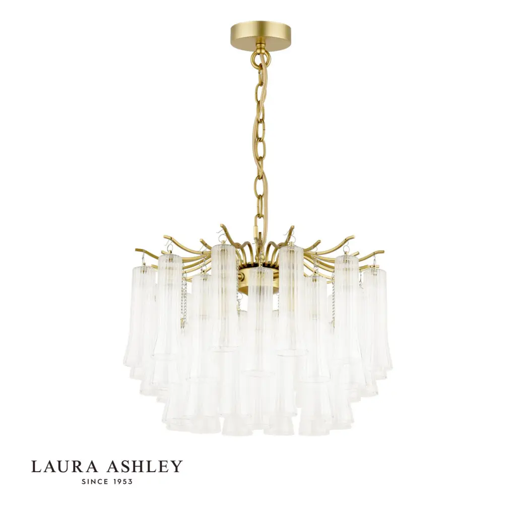 Penlee 4 Light Antique Brass Ceiling Pendant with Ribbed Glass