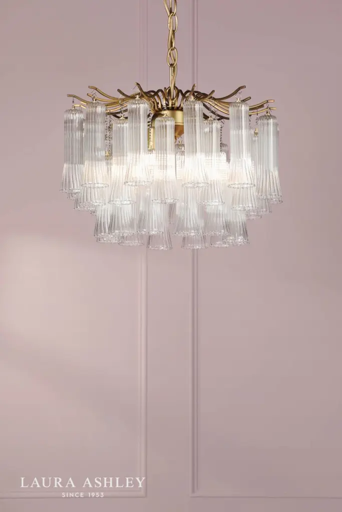 Penlee 4 Light Antique Brass Ceiling Pendant with Ribbed Glass