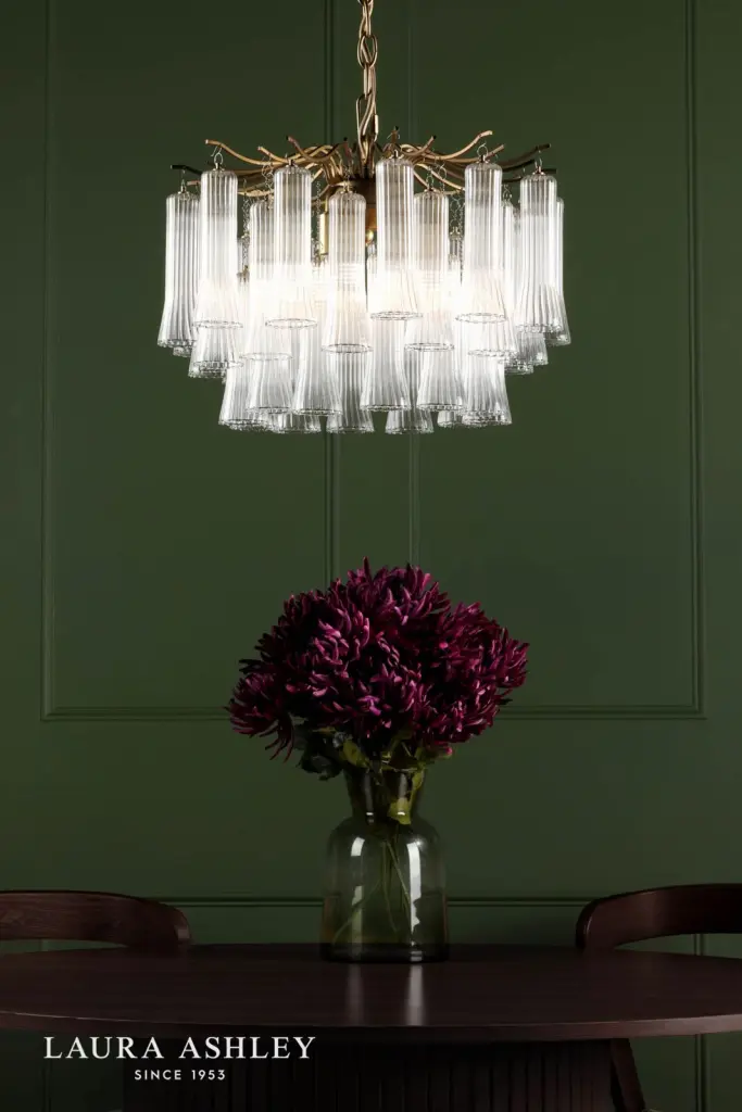 Penlee 4 Light Antique Brass Ceiling Pendant with Ribbed Glass