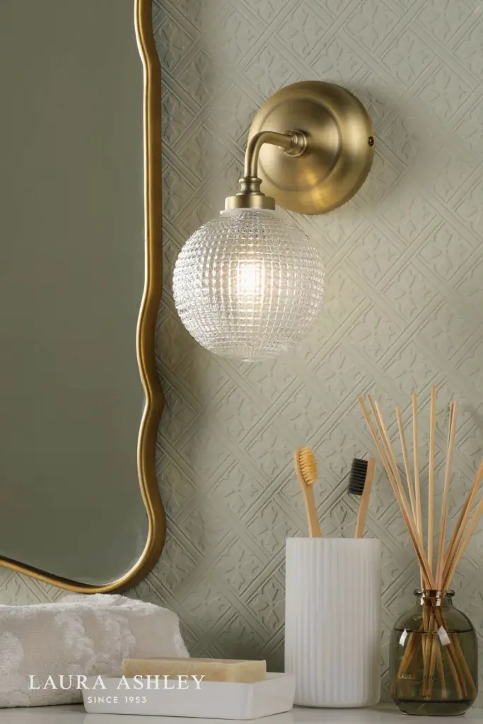 Langdon Antique Brass & Textured Glass Wall Light IP44