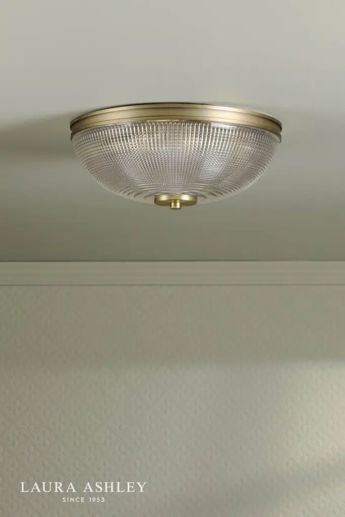 Langdon Antique Brass & Textured Glass Bathroom Flush Fitting IP44