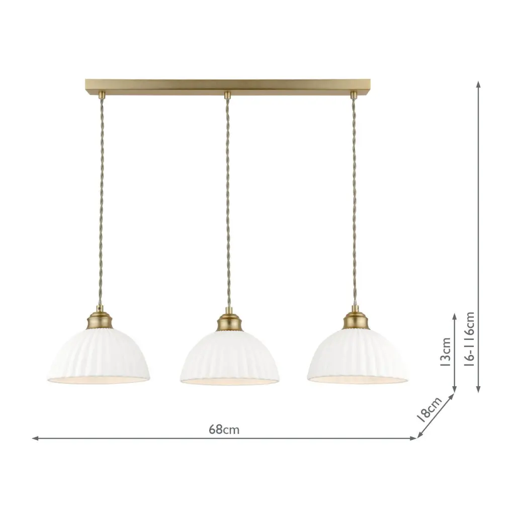 Durford 3 Light Bar Pendant with White Ceramic Shades