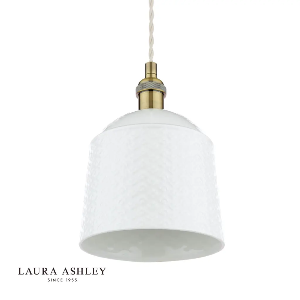 Porcelain Round Cream & Brass Single Pendant