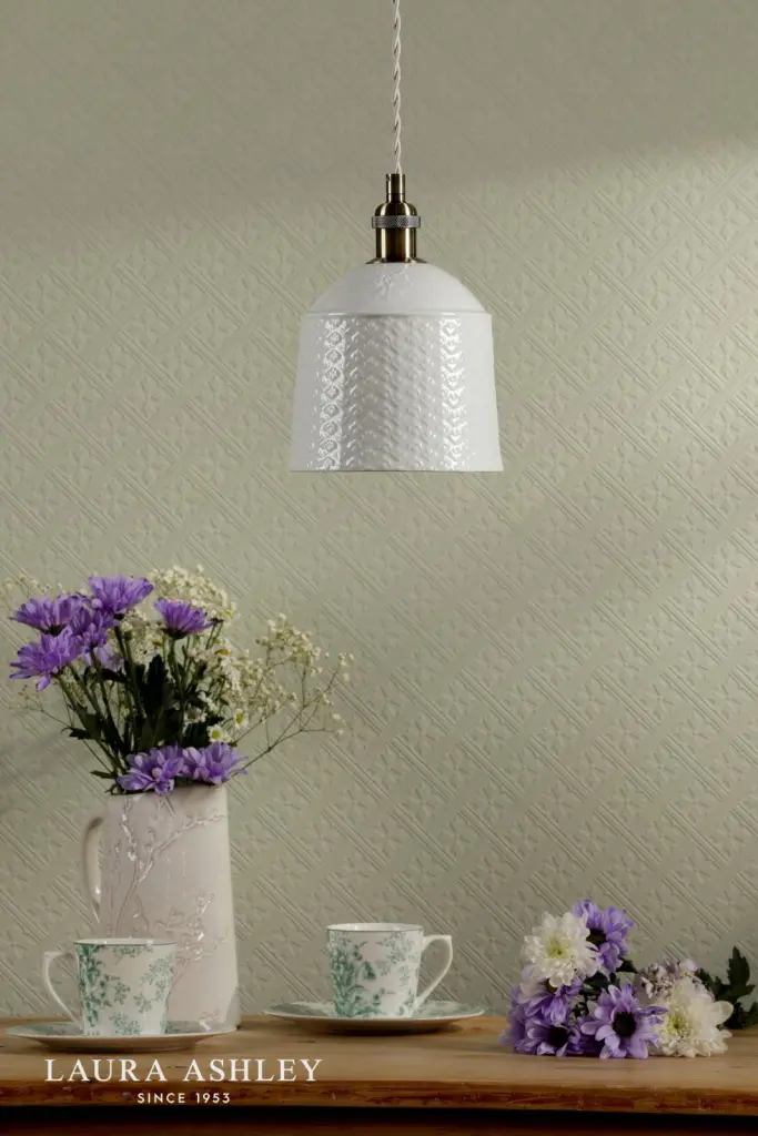 Porcelain Round Cream & Brass Single Pendant