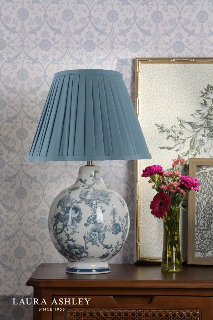 Maltby Blue Ceramic Table Lamp C/W Shade