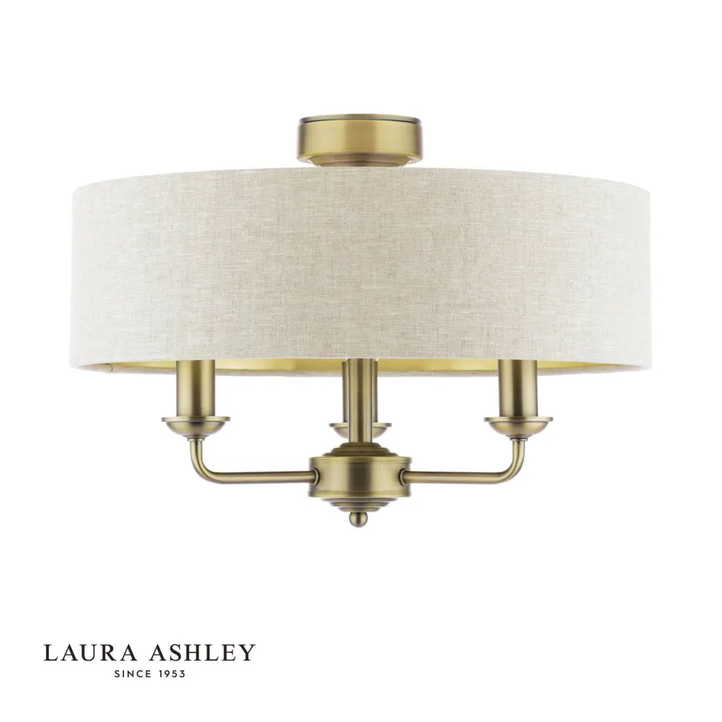 Sorrento Antique Brass Semi Flush Light C/W Natural Shade