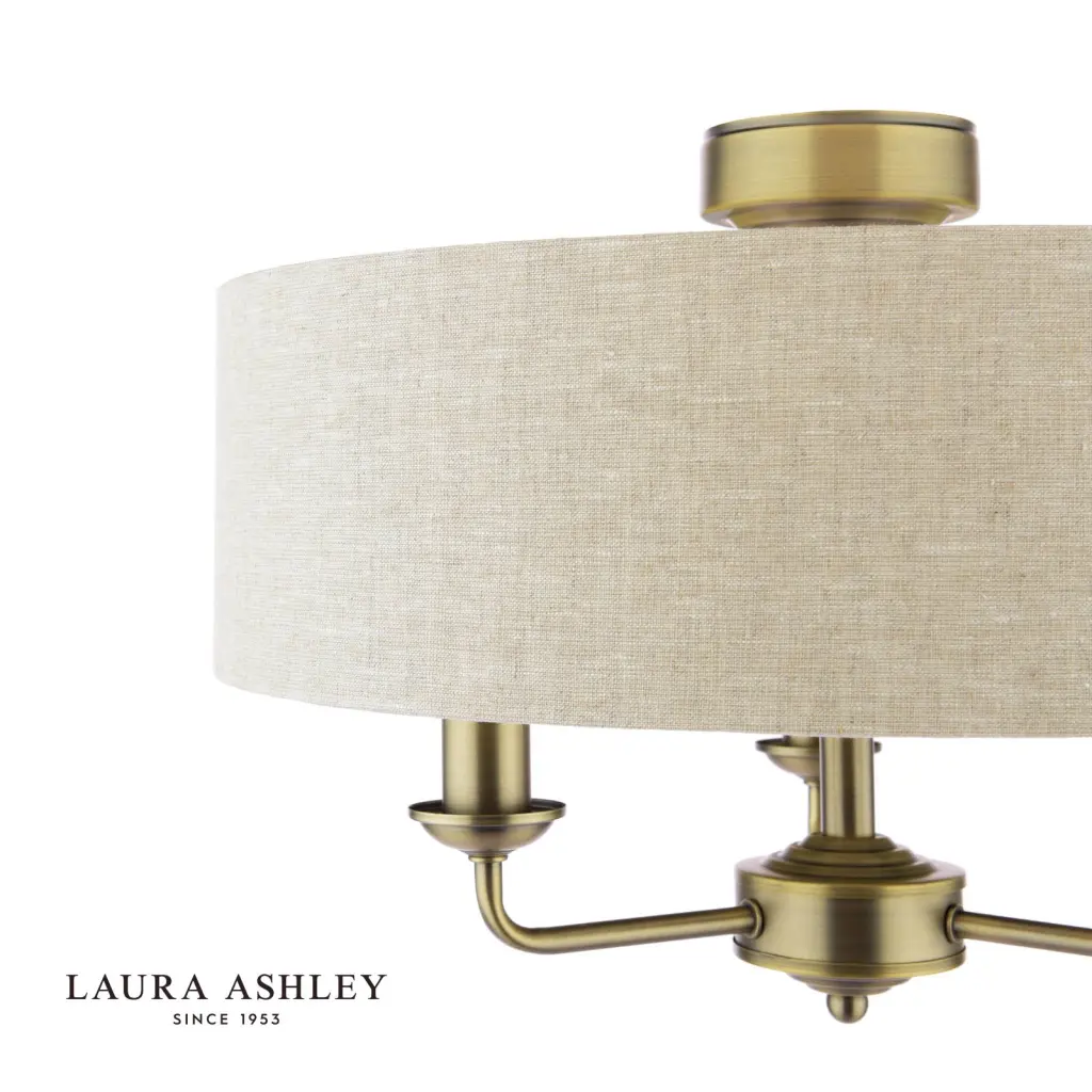 Sorrento Antique Brass Semi Flush Light C/W Natural Shade