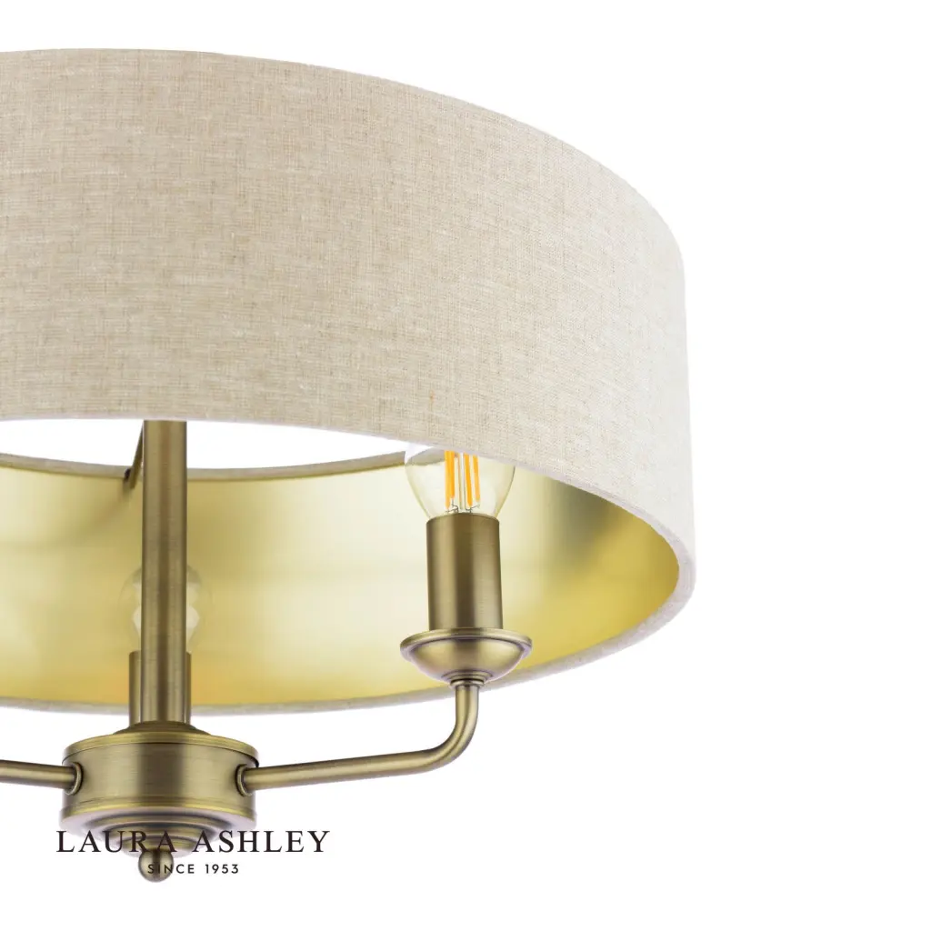 Sorrento Antique Brass Semi Flush Light C/W Natural Shade