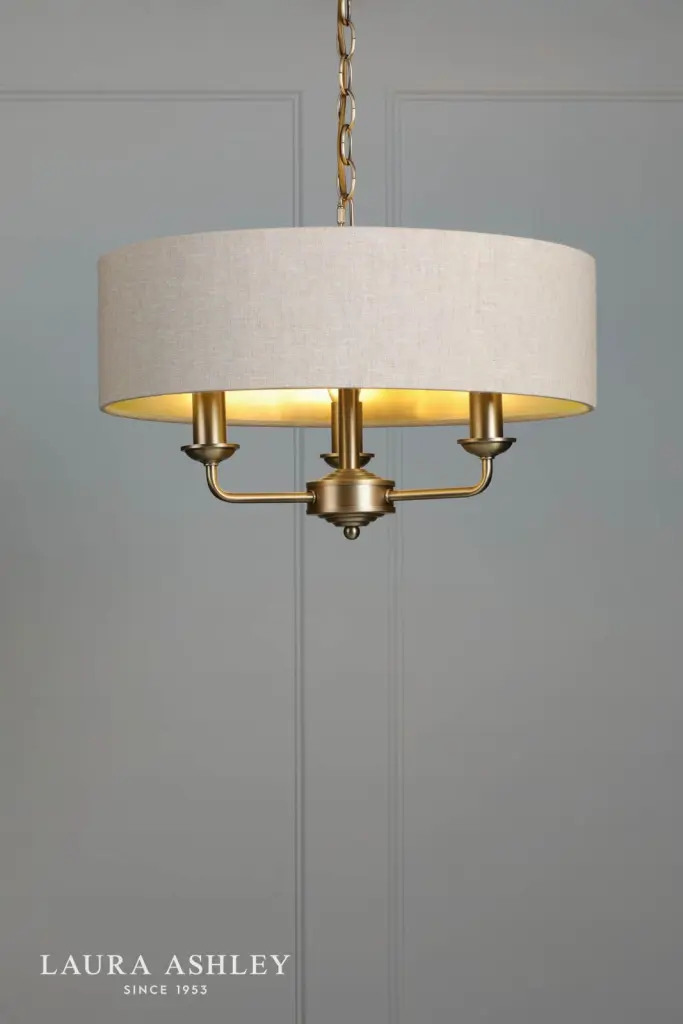 Sorrento 3 Light Antique Brass Pendant with Natural Shade