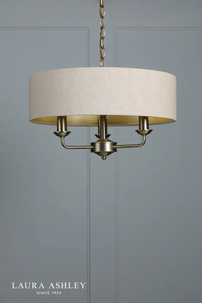 Sorrento 3 Light Antique Brass Pendant with Natural Shade