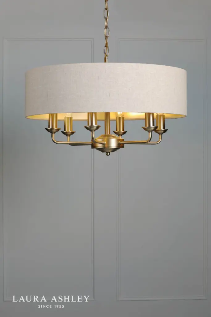 Sorrento 6 Light Antique Brass Pendant C/W Natural Shade