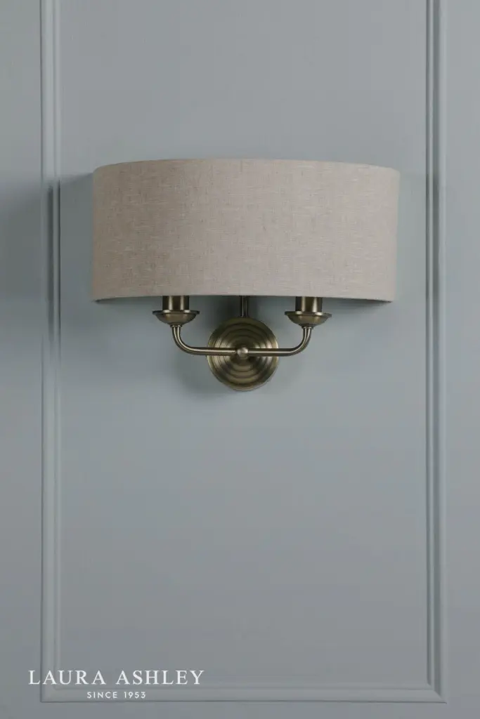 Sorrento 2 Light Antique Brass Wall Light C/W Natural Shade