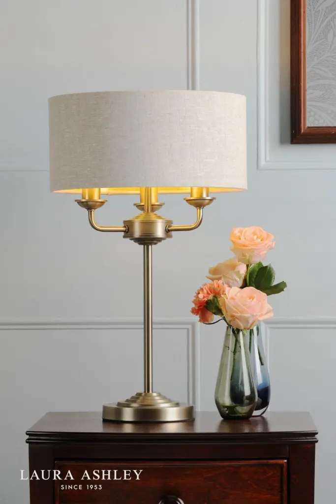 Sorrento 3 Light Table Lamp Antique Brass With Natural Shade