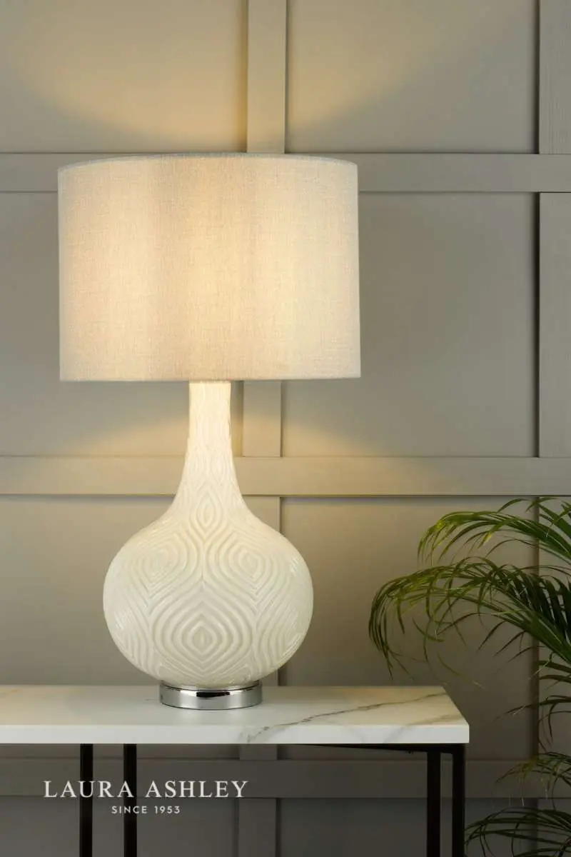 Laura Ashley Grace Painted Patterned Glass Table Lamp with Shade