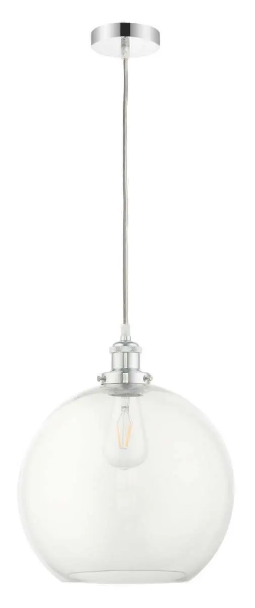 Lewis 1 Light Medium Glass Ball Pendant Polished Chrome