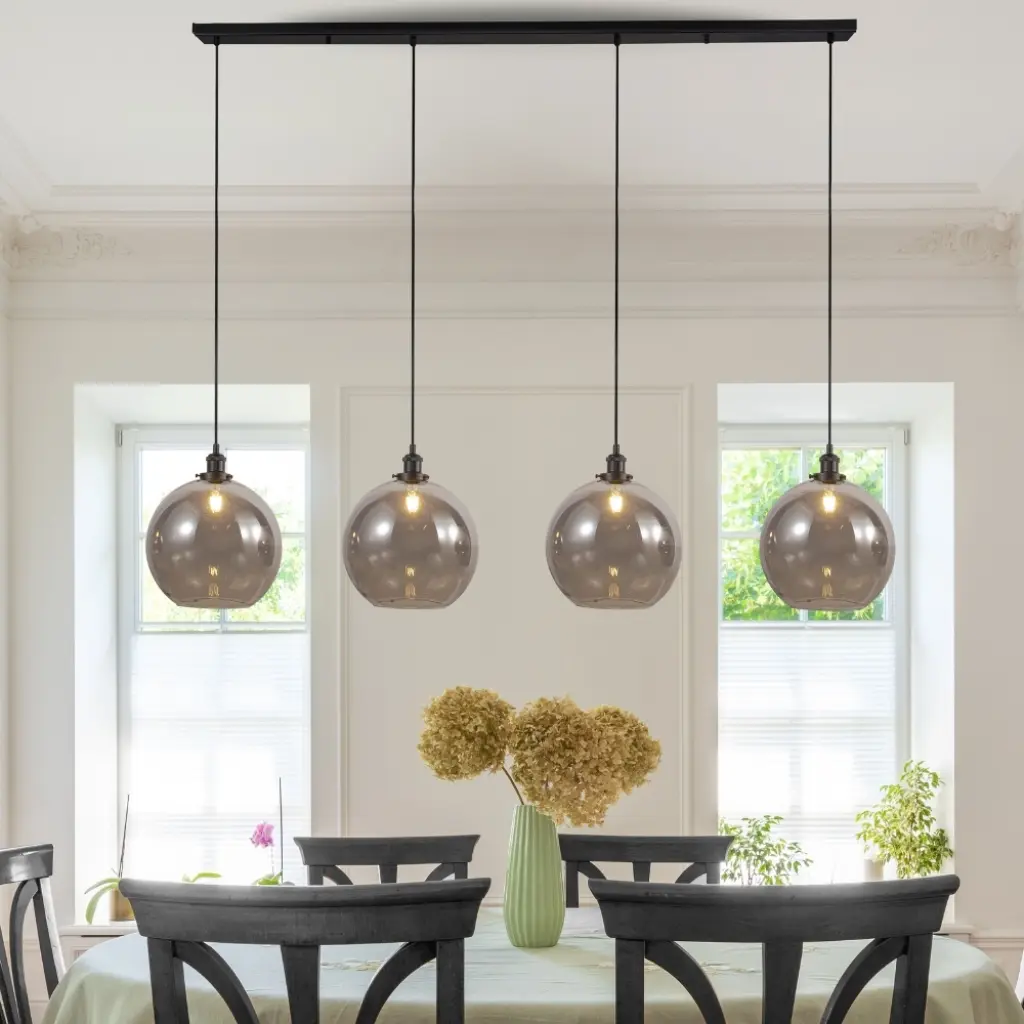 Lewis 4 Light Bar Pendant in Matt Black & Smoked Glass