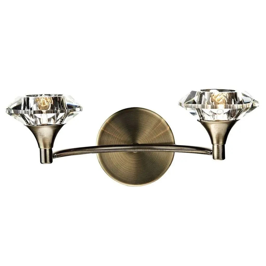 Luther Double Wall Bracket Complete With Crystal Glass Antique Brass