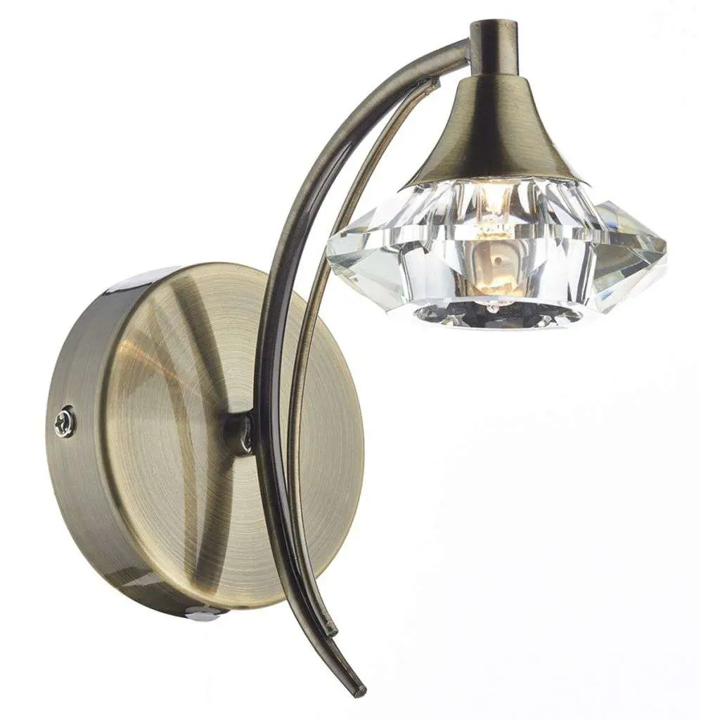 Luther Single Wall Bracket Complete With Crystal Glass Antique Brass