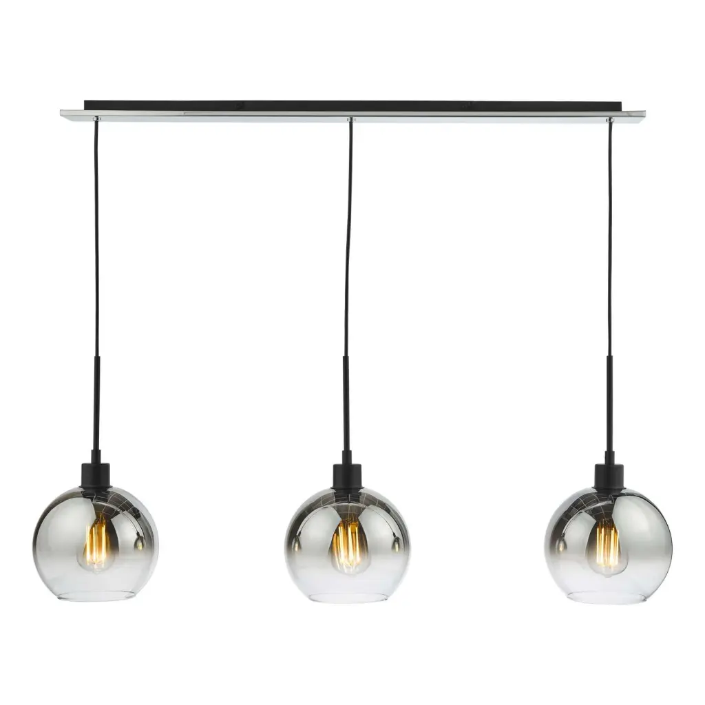 Lycia 3 Light Bar Pendant in Matt Black with Ombre Glass