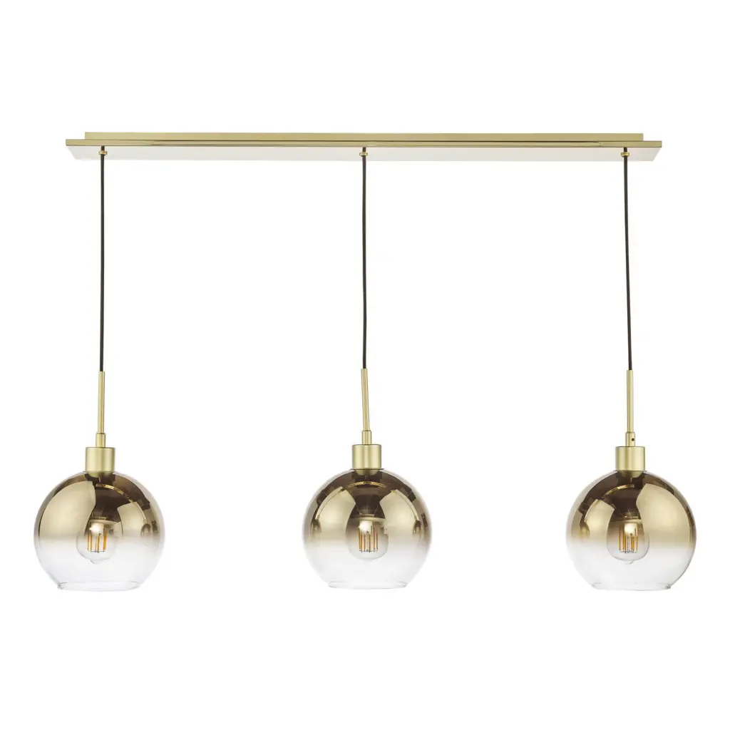 Lycia 3 Light Bar Pendant in Satin Gold with Ombre Glass