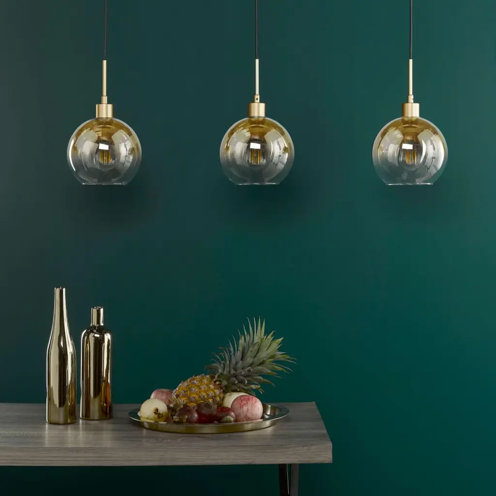 Lycia 3 Light Bar Pendant in Satin Gold with Ombre Glass