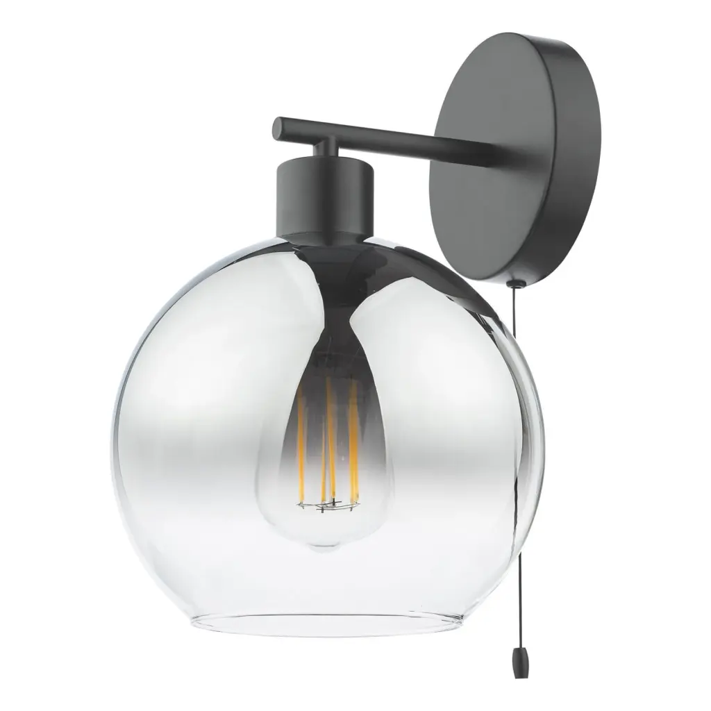 Lycia Matt Black & Smoked Ombre Glass Wall Light