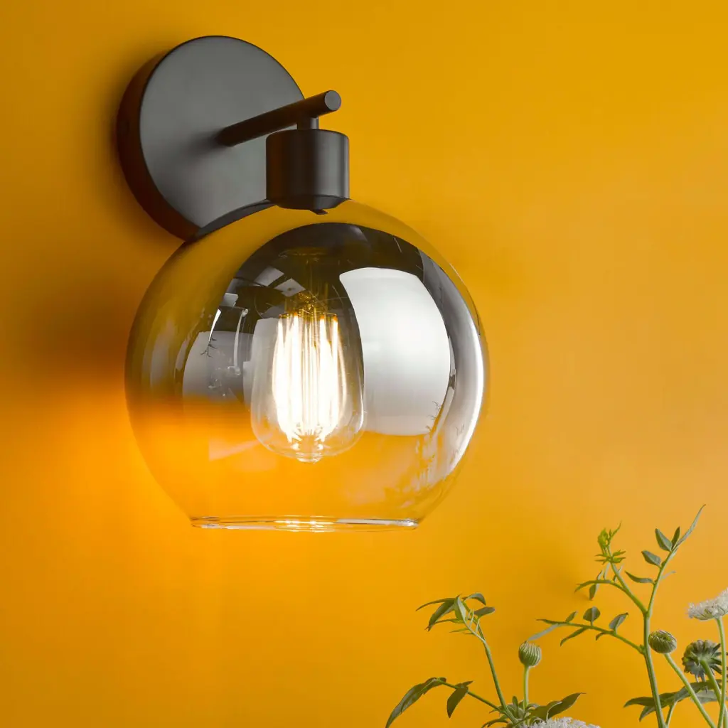 Lycia Matt Black & Smoked Ombre Glass Wall Light