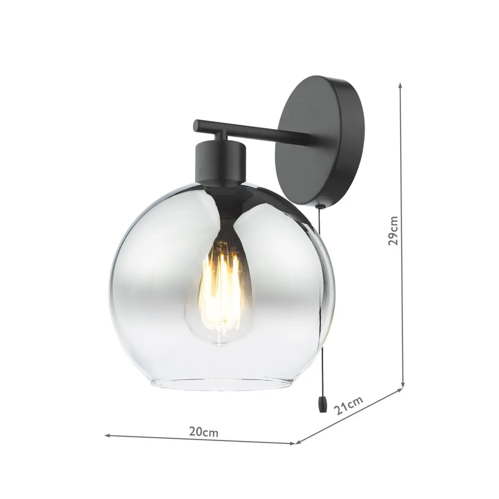 Lycia Matt Black & Smoked Ombre Glass Wall Light