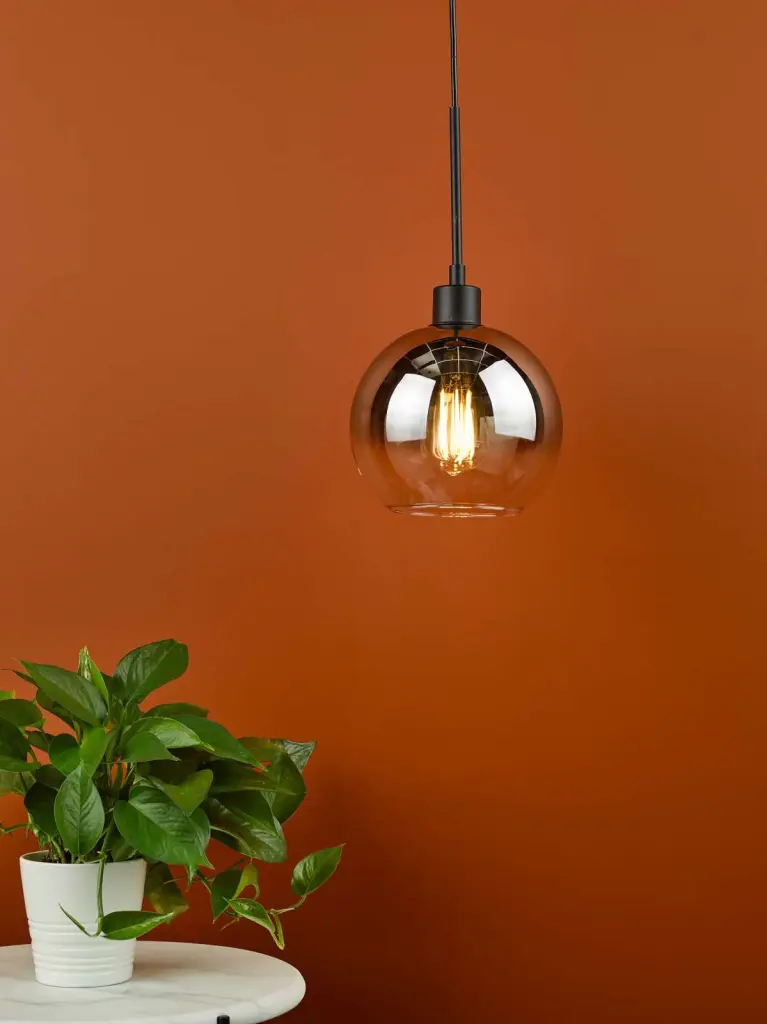 Lycia Single Matt Black Pendant C/W Smoked Ombre Glass