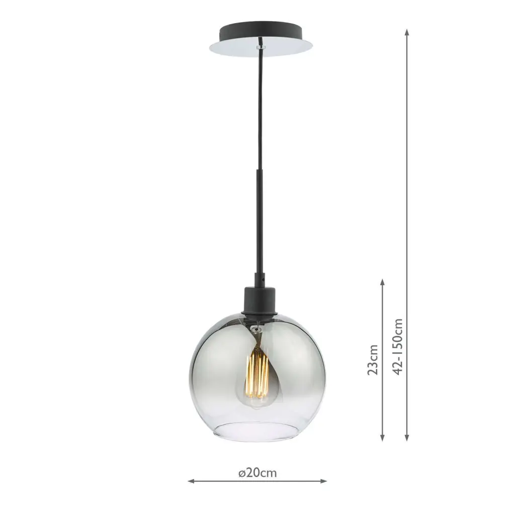 Lycia Single Matt Black Pendant C/W Smoked Ombre Glass