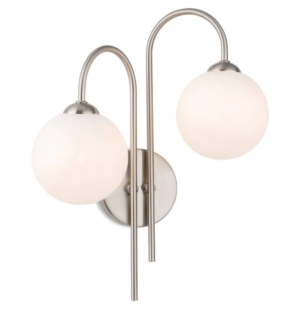 Lyndon 2 Light Wall in Brushed Steel C/W Opal Shades