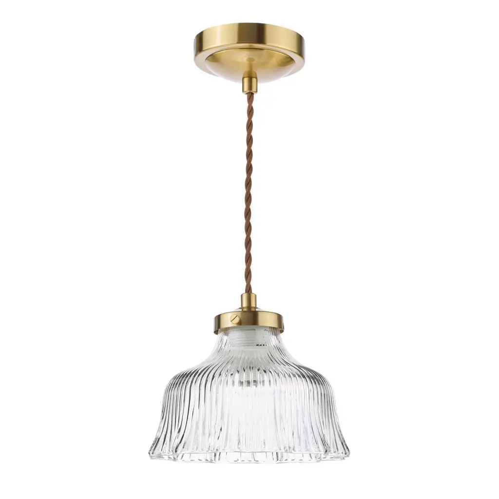 Maude Natural Brass & Ribbed Glass Single Pendant