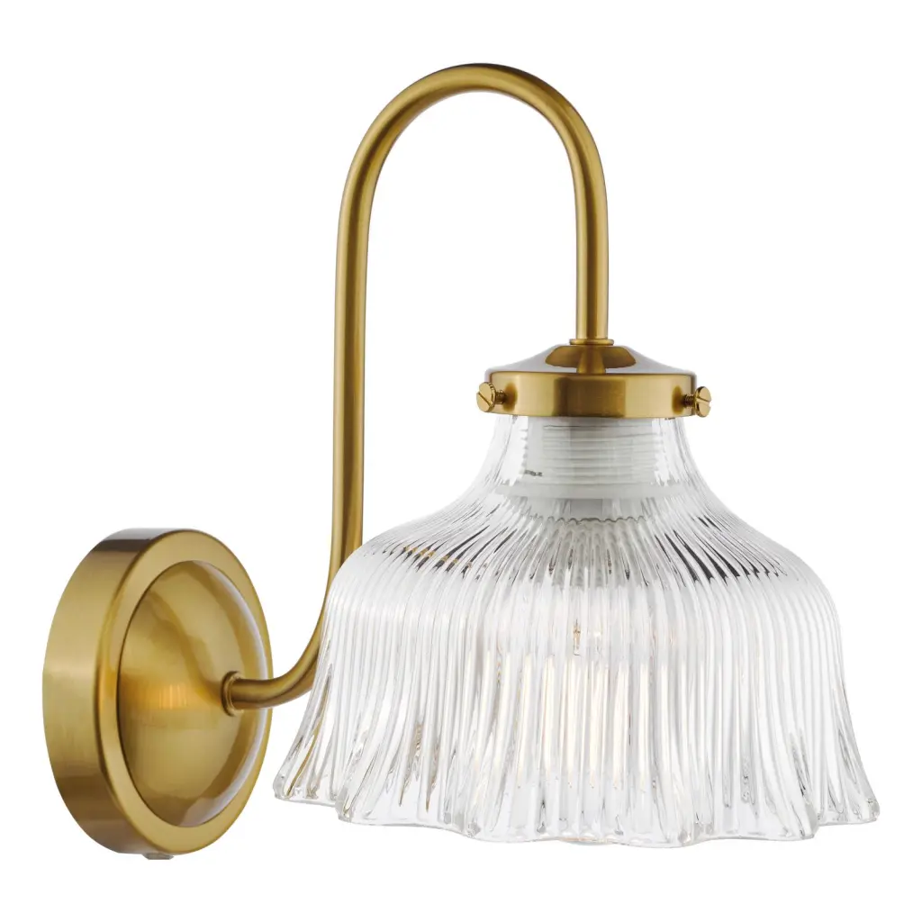 Maude Natural Brass & Ribbed Glass Wall Light