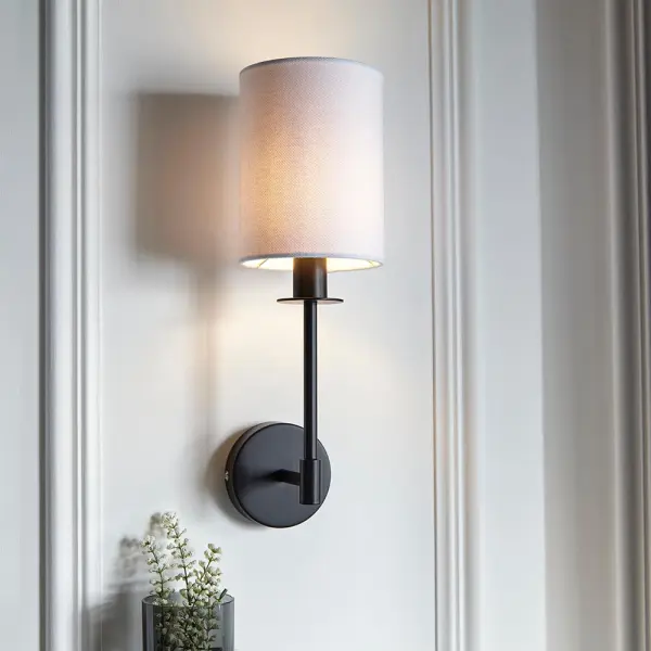 Sancerre Matt Black Wall Light C/W White Shade
