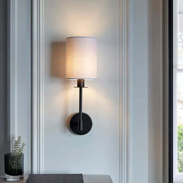 Sancerre Matt Black Wall Light C/W White Shade