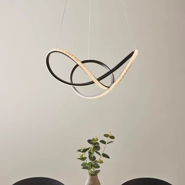 Francisca Textured Black LED Pendant with Clear Faceted Detail