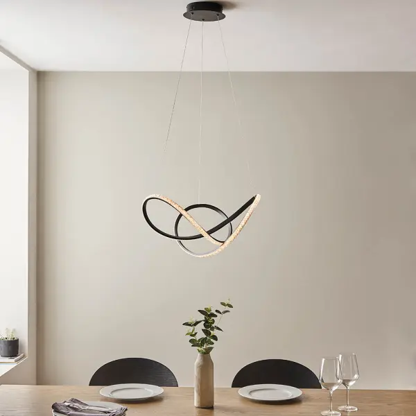 Francisca Textured Black LED Pendant with Clear Faceted Detail