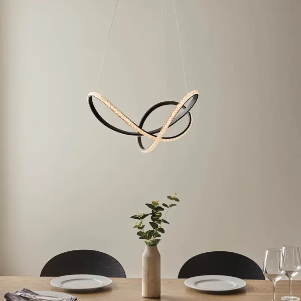 Francisca Textured Black LED Pendant with Clear Faceted Detail