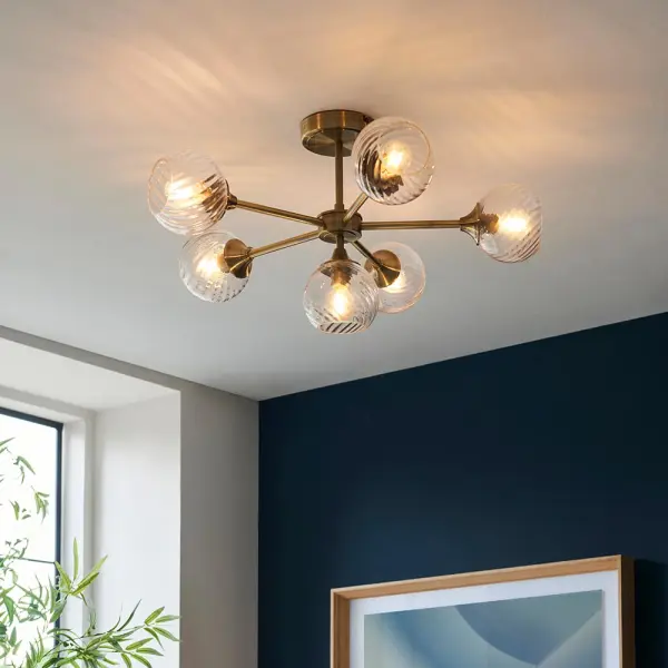 Allegra 6 Light Semi Flush in Antique Brass