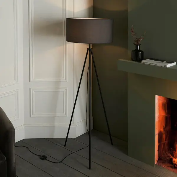 Black Tripod Floor Lamp C/W Shade