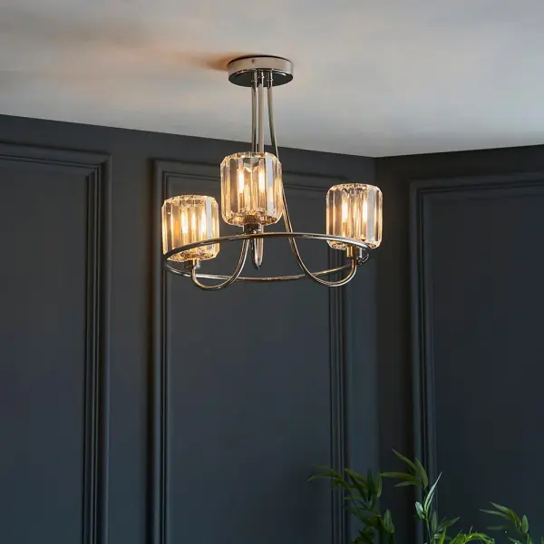 Berenice 3 Light Semi Flush in Bright Nickel