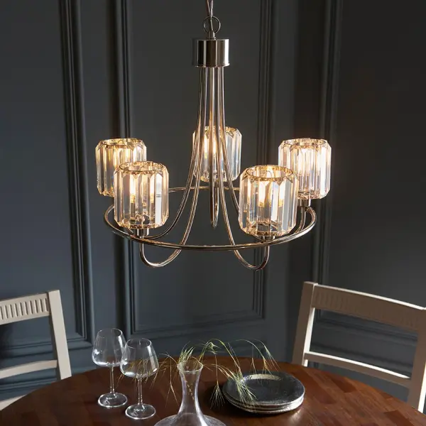 Berenice 5 Light Pendant in Bright Nickel