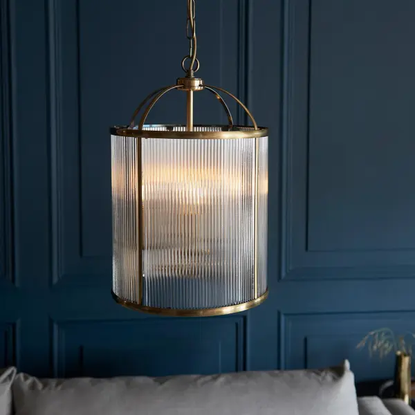 Lambeth 4 Light Ribbed Lantern in Antique Brass