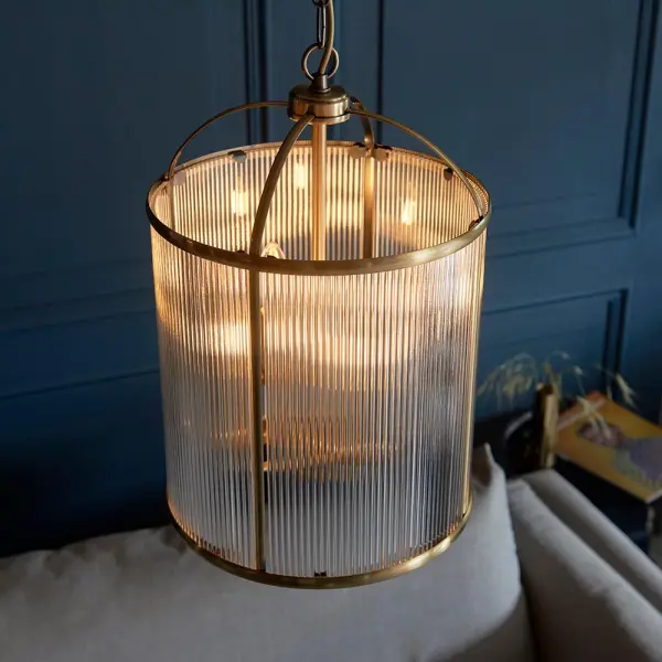 Lambeth 4 Light Ribbed Lantern in Antique Brass