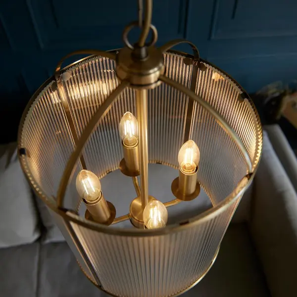 Lambeth 4 Light Ribbed Lantern in Antique Brass