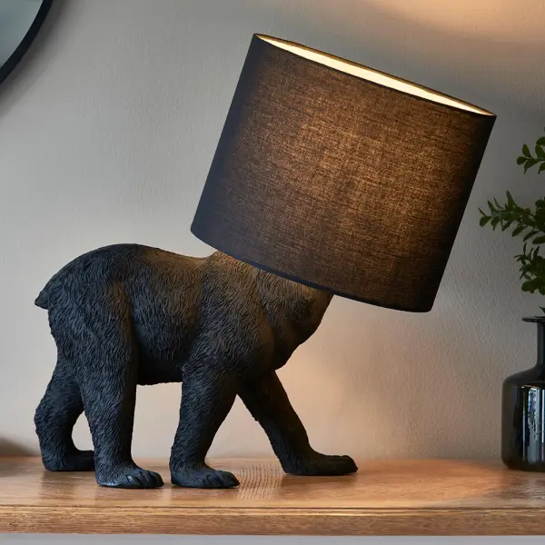 Barack Black Bear Table Lamp C/W Black Shade